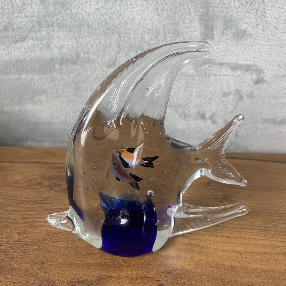 Murano Style Tropical Scene Angel Fish Shaped Art Glass‎ Paperweight  4.75"